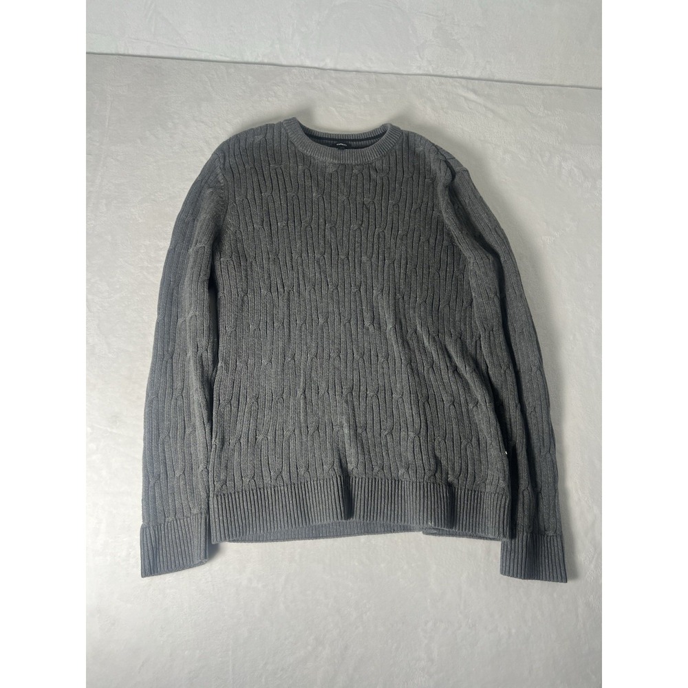 Express Mens Gray Cable Knit Cotton Crew Neck Pullover Sweater Large